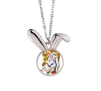 Culture Eighteen Arhats Figure Rabbit Necklace Pendant Bunny Animal Jewelry Gift