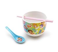 Culture Fly Care Bears Ramen Bowl Set, Ceramic Bowl with Spoon and Chopsticks, 20 oz, Rainbow Design