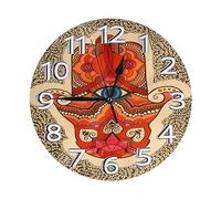 Culture Hebrew Hamsa Art Evil Eye Round Wall Clock Modern Electronic Wall Clock Non-Ticking Quartz Clocks For Office Kitchen Decor 25Cm