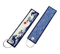 Culture Style Fabric Keyring Embroidered Ocean Waves Tag Motorcycle Keychain Personality Biker Keychain Key Ring for Motorcycles Bike