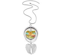 Culture Temple Landmark Pendant Angel Wings Rotating Necklace Jewelry