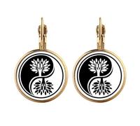 Culture White Yin-yang Round Gold Clip On Drop Earrings Non Piercing Dangle Jewelry