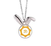 Culture Yellow Lotus Pattern Rabbit Necklace Pendant Bunny Animal Jewelry Gift