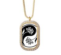 Culture Yin-yang Black White Flower Necklace Pendant Diamond Crystal Golden Jewelry