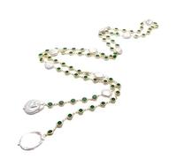 Cultured 14mm White Coin Pearl 19x24mm Pearl Long Green Rosary Necklace
