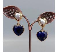 Cultured White freshwater Pearl 16mm Blue Lapis Heart Shaped Drop Stud Earrings Fashion Stone Jewelry