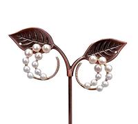 Cultured White freshwater Pearl Pave gold plated Stud Earrings For Women Vintage Jewelry
