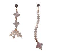 Cultured White round flower Pearl Asymmetric Earrings Geometric Fashion Jewelry