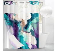 Culudea No Hook Blue and Purple Marble Hookless Shower Curtain with Snap in Liner Bath Curtain Bathroom Set with Double Layers Water-Repellent & Washable Fabric and Mesh Top Window 71x74 Inch