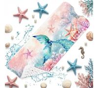 Culudea Pink Cute Mermaid Watercolor Bathtub Shower Mat Sea Starfish Coral Non-Slip Tub Mat Extra Long Bath Floor Mats 40X16 Inch Machine Washable for Bathroom Tub Bath Mat for Toddler and Baby