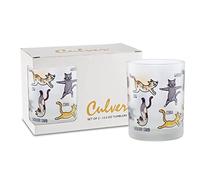 Culver Everyday Decorated Frosted Double Old Fashioned Tumbler Glasses, 13.5-Ounce, Gift Boxed Set of 2 (Kitty Yoga Cats)