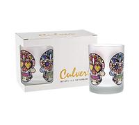 Culver Festive Sugar Skulls Decorated Double Old Fashioned Tumbler Glasses, 13.5-Ounce, Gift Boxed Set of 2 (Frosted)