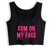 Cum On My Face Funny Sexual Cotton Sleeveless Crop Top Yoga Vest Black
