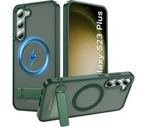Cum2giff Magnetic for Samsung Galaxy S23 Plus Phone Case with Stand, Adjustable 3 Kickstand Ways, Shockproof Military Grade Drop Protection, Translucent Matte Back Phone Cover for S23 Plus 6.6", Green