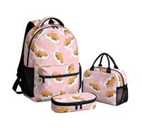 Cumagical Girls 3 Piece Backpack Set Capybara Cloud Star Pattern Lunch Bag Pencil Case Teen Student Daily Full Print Set Side Pockets Zipper Pink School Bag