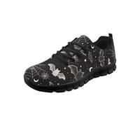 Cumagical Mesh Bat Spider Web Print Lace Up Trainers Black Shoes for Women