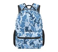 Cumagical Travel Backpack For Boys Shark Camo Print Fashion Top Handle Rucksack Everyday Two Zipper Compartments Side Mesh Pockets Blue Daypack