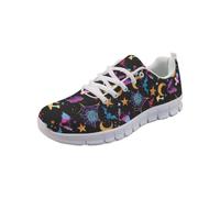 Cumagical Women Mesh Bat Spider Web Pattern Trainers Lace Up Black Shoes