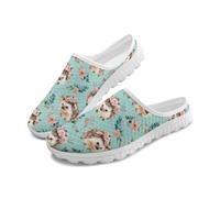 Cumagical Women's Half Slide Hedgehog Flower Print Slip On Mule Sneakers