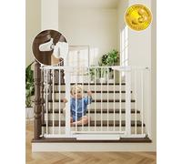 Cumbor 43.5" Auto Close Safety Baby Gate, Extra Tall and Wide Child Gate, Easy Walk Thru Durability Dog Gate for The House, Stairs, Doorways. Includes 4 Wall Cups, 2.75-Inch and 8.25-Inch Extension, W