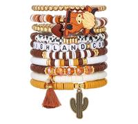 Cumnvulnt 10PCS Cowgirl Friendship Bracelet Set, Matching Bracelets Stackable Stretch, Western Cowboy Style Beaded Bracelets with Highland Cow Ornament, Cute Highland Cow Gifts for Women Girls