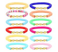 Cumnvulnt 12 PCS Friendship Bracelets, Colorful Bracelets, Adjustable Heart Rope Bracelet with Heart Clay Beads for Girls Teens Women, Summer Beach Party Gifts