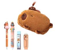 Cumnvulnt Capybara Pencil Case, Capibara Stationery Set with Plush Pencil Case, Ten Colour Pencil, Eraser, Cute Stationery Gift Set for Children, Pack of 6
