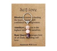 Cumnvulnt Crystal Keychain Lucky Charm Good Luck Gifts Crystal Gifts with Card Positive Keyring Inspirational for Women Men Rhodonite Amethyst Rose Quartz