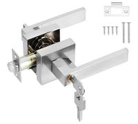 Cumnvulnt Door Handle Lock, Interior Black Door Handles with Lock and Key, Heavy Square Entry Black Door Lock for Bedroom Bathroom Kitchen Office Left or Right Handing