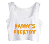 Cumslut Sleeveless Daddy's Fucktoy Breeding Cum Slut Hotwife Crop Top Cotton Vest Tank Top White