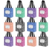 Cumule 12 Pack Composition Book Canvas Tote Bags Reusable Colorful Composition Book Themed Tote Set for Teacher Appreciation Preschool Kindergarten Graduation Back to School Party Supplies