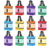 Cumule 12 Pack Crayon Canvas Tote Bags Reusable Colorful Crayon Themed Tote Set for Teacher Appreciation Preschool Kindergarten Graduation Back to School Party Supplies