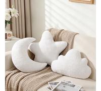 Cumule 3 Pcs Cloud Moon Star Throw Pillows 16 Inch White Soft Plush Pillow White Boho Nursery Decor for Couch Bed Sofa, Kids Room & Bedroom Aesthetic Decor