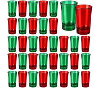 Cumule 36 Pieces Christmas Shot Glasses 2 Oz Red Green Heavy Based Glass Shot Glass for Christmas Holiday Party Decorations Supplies