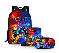 Cunegra 3-Piece Gaming Backpack, Game Print Backpack for Kids Children, School Bookbag with Insulated Lunchbox Pencil Case, Waterproof Laptop Backpack for Students & Gamers