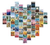 Cunegra 50PCS Vintage Travel Postcard Set, World Famous City and Country Illustrations, Retro Travel Postcards for Mailing, Posters Prints for Travel Decor, 4x6 inch