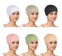 Cunegra 6 Pack Chemo Hats for Women UK, Solid Color Cotton Chemo Headwear, Breathable Cancer Headwear Elastic Hats for Women with Hair Loss
