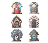Cunegra 6 Pcs Colored Wooden Fairy Door Garden Decor Ornaments, Miniature Statues for Home Lawn Tree Indoor Outdoor Use, Garden Accessories for Gardeners & Fairy Tale Lovers