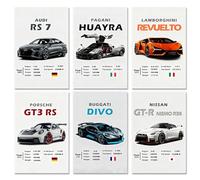 Cunegra 6 Pcs Supercar Canvas Wall Art Set, Stylish Car Posters Decoration, Exquisite Gaming Room Accessories, Ideal Home Decor for Bedroom, Living room & Hallway