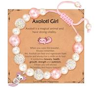 Cunegra Axolotl Bracelets for Girls, Adjustable Pink Pearl & CZ Ball Natural Stone Girls Bracelets with Positive Card, Axolotl Gifts for Girls Daughter Granddaughter Niece Birthday Christmas