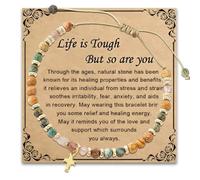 Cunegra Cross Bracelet for Womens, Natural Stone Beaded Jewellery with Inspirational Card, Life Is Tough But So Are You Gift for Christian Best Friends Sister Birthday Baptism Friendship