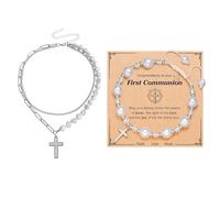 Cunegra First Holy Communion Gifts for Girls, First Communion Gifts, Cross Necklace & Cross Bracelets Christening Presents Baptism Gifts for Girls Boys