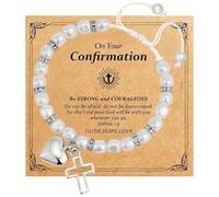 Cunegra First Holy Communion Gifts Pearl Baptism Gifts Personalised Heart Cross Bead Bracelets First Holy Communion Charm Bracelets Christian Gift for Grils