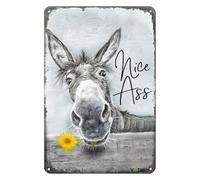 Cunegra Funny Donkey Bathroom Wall Art, Nice Ass Vintage Metal Tin Sign, Rust-Proof Aluminum Funny Donkey Metal Sign, Retro Wall Decor with Daisy Flower for Bathroom Toilet Bar Home Farmhouse
