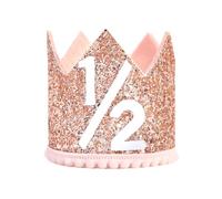 Cunegra Half Birthday Party Crown Glitter Crown Pink 6 Months Hats for Little Princess Birthday Party Photo Props with Elastic Band for Boys Girls