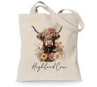Cunegra Highland Cow Bag, Double-Sided Printed Canvas Tote Bag, Durable Reusable Shopping Bags for School, Work, Travel, Shopping, Highland Cow Gifts for Women