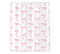 Cunegra Pink Shower Curtain, Bow Shower Curtain with Scalloped for Preppy Bathroom Decor, Mould Proof Waterproof Bathroom Curtains with 12 Hooks, Chic Aesthetic Shower Curtain Set 72x72 Inch
