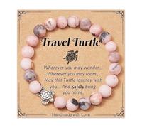 Cunegra Pink Zebra Stone Turtle Charm Bracelet, Natural Stone Beads Stretch Bracelet, Anxiety Beads Bracelet with Sea Turtle Charm, Turtle Gifts for Men Women Friendship Gifts Jewelry