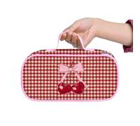 Cunegra Red Cherry Bow Pencil Case, Large Capacity Aesthetic Pencil Case for Girls, Polyester Cherry Pencil Cases with Handheld Design for School and Office, Gift for Students and Teens