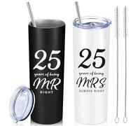 Cunhill 2 Pcs Wedding Anniversary Coffee Mug Being Mr/Mrs Always Right Present Set Anniversary Presents for Couple 20 oz Mug Tumbler with Lids for Grandparents Parents (25th Straight)